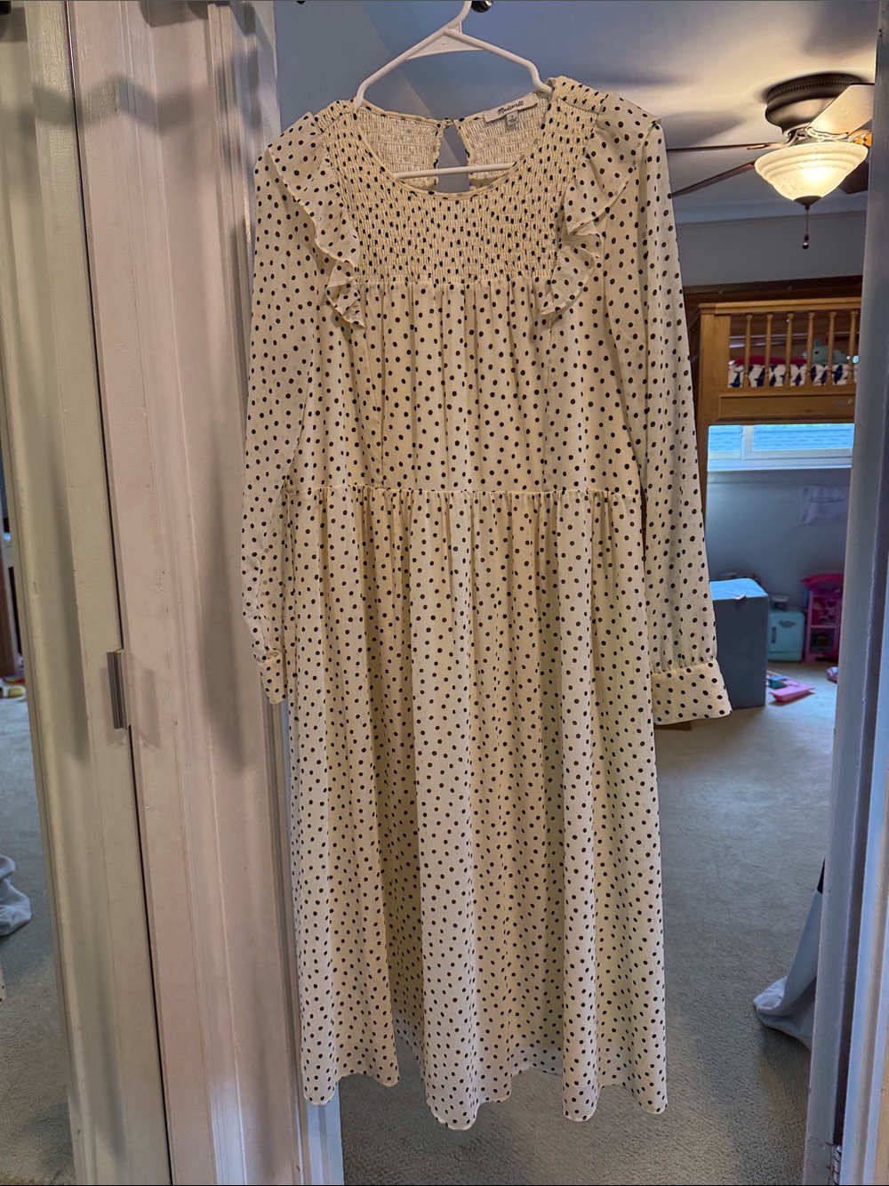 J. Crew Cream Midi Dress with Black Polka Dots